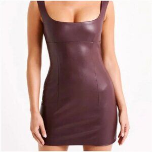 MESHKI Cara Faux Leather Mini Dress Plum/Dark Chocolate Size Medium